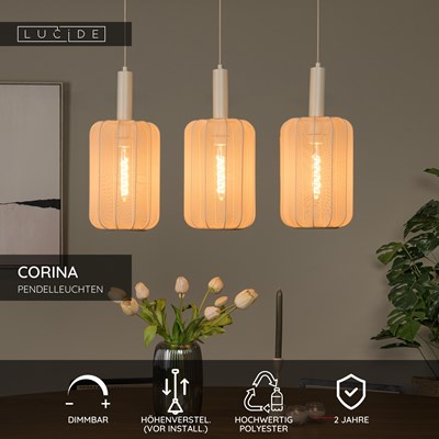 Lucide CORINA - Pendelleuchten - 3xE27 - Beige